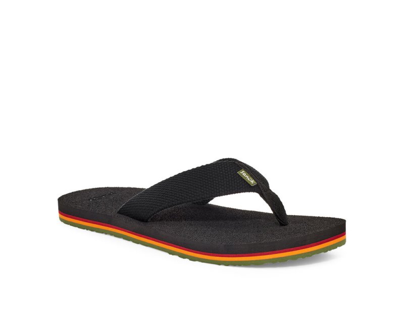 Sanuk Beer Cozy Stacker Webbing Men's Flip Flops Black | Canada 256JPQ